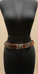 Adrienne Teegarden Southwestern Reproduction Navajo Concho Belt with Sand Cast Conchos Inlaid with Turquoise by TeeGarden