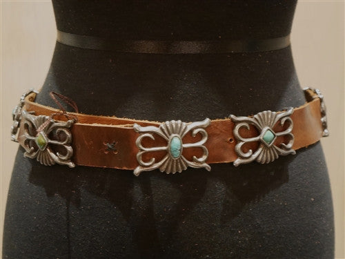 Adrienne Teegarden Southwestern Reproduction Navajo Concho Belt with Sand Cast Conchos Inlaid with Turquoise by TeeGarden