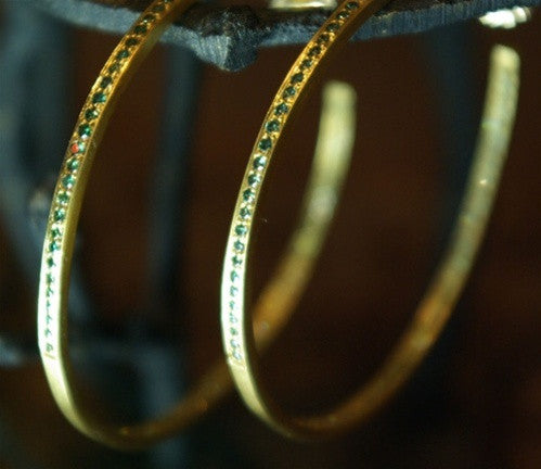Dominique Cohen 18K Yellow Gold and Green Diamond Hoop Earrings