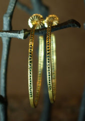 Dominique Cohen 18K Yellow Gold and Green Diamond Hoop Earrings