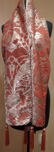 Corem Rose Venetian Silk Velvet Hand Painted Scarf with Tassels