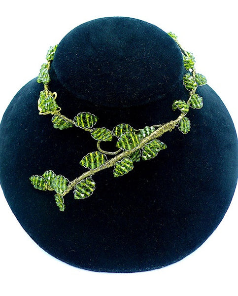 Mindy Lam Classic Leaf  Swarovski Crystal Necklace in Peridot Green