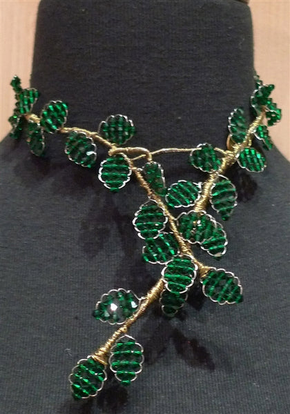 Mindy Lam Classic Leaf Swarovski Crystal Necklace in Emerald Green