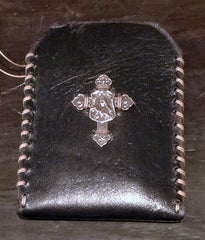 David Winter Black Leather Cell Phone Case with Sterling Silver Cross