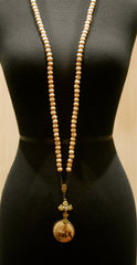 Kimmie Winter Tan Bead Rosary Necklace