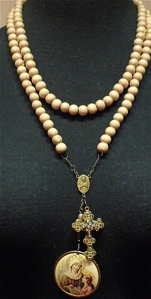Kimmie Winter Tan Bead Rosary Necklace