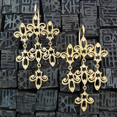 Pade Vavra 18K Yellow Gold and Diamond Fleur de Lis Chandelier Earrings