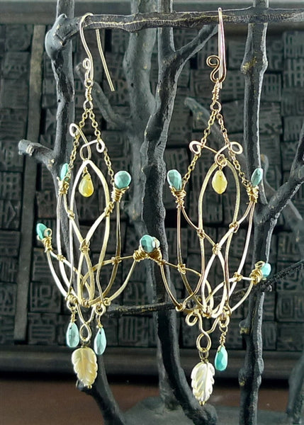 Kuumba Turquoise and Carved Mother of Pearl Earrings