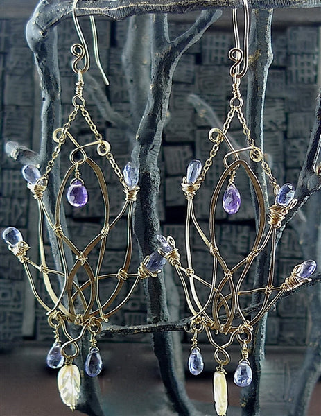Kuumba Iolite and Carved Mother of Pearl Earrings