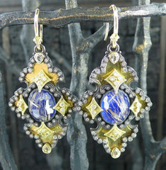 Armenta Iris Diamond and Lapis Earrings in 18K Yellow Gold and Midnight Silver