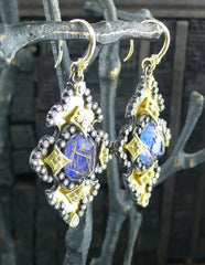 Armenta Iris Diamond and Lapis Earrings in 18K Yellow Gold and Midnight Silver