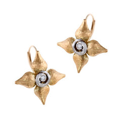 Pamela Froman Four Point Diamond Earrings in 18K Yellow and White Gold