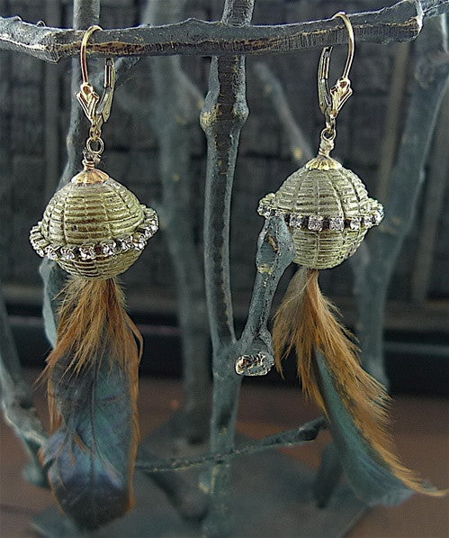 Candice Marks Peacock Feather Earrings