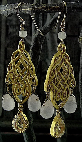 Cameron Cohen Gold Leaf Drop Earring with Buddha