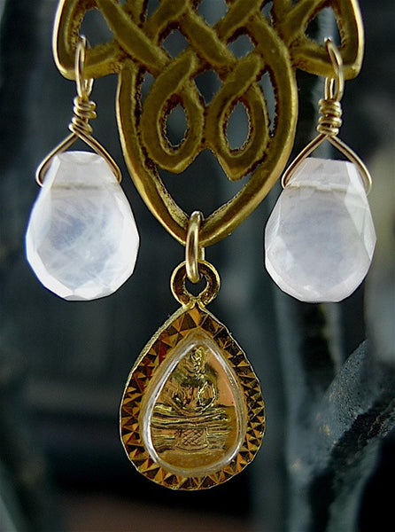 Cameron Cohen Gold Leaf Drop Earring with Buddha