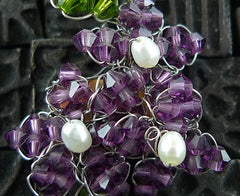 Mindy Lam Purple Swarovski Crystal and Pearl Flower Drop Earrings