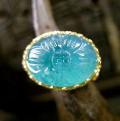 Becky Kelso 14K Yellow Gold and Carved Apatite Ring