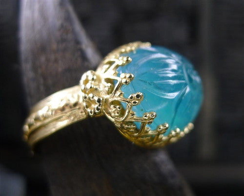 Becky Kelso 14K Yellow Gold and Carved Apatite Ring