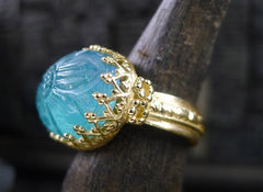 Becky Kelso 14K Yellow Gold and Carved Apatite Ring