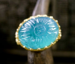 Becky Kelso 14K Yellow Gold and Carved Apatite Ring