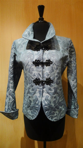 Quadrille Blue Damask Jacket with Black Frog Closures