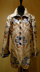Quadrille Custom Blue and Tan Silk Damask Dress Riding Jacket