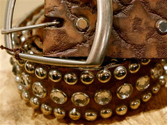 B-Low The Belt Brown Tooled Leather Studded Belt