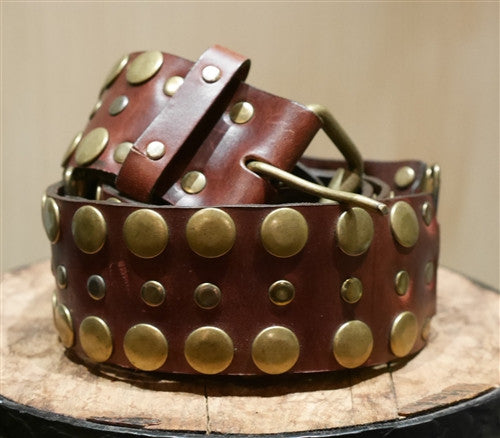Continental Leather Fashion Leather Studded Belt-Brown