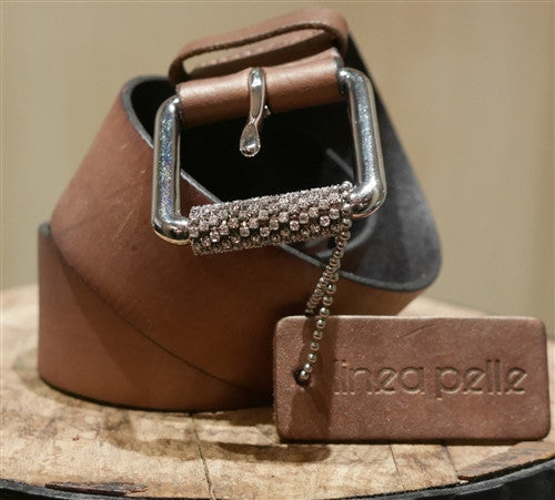 Linea Pelle Crystal Buckle on Saddle Leather Belt