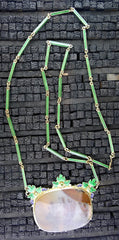 Rare Picture Agate Necklace in Vermeil with Enameling, Peridots and Seed Pearls