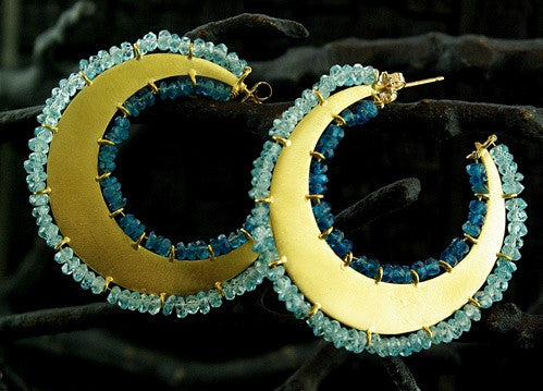 Vanessa Montiel Gold Hoop Blue Crystal Earrings