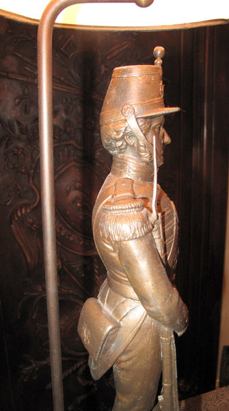 Antique Spelter Lamp of European Soldier, Late 19th Century