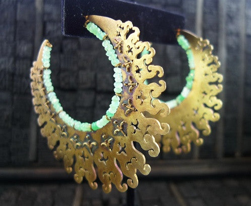 Vanessa Monteil Peruvian Green Chalcedony Hoop Earrings in Vermeil Finish