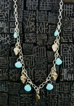 Kamofie 14K Yellow Gold Leaf Charms and Turquoise Necklace