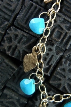Kamofie 14K Yellow Gold Leaf Charms and Turquoise Necklace