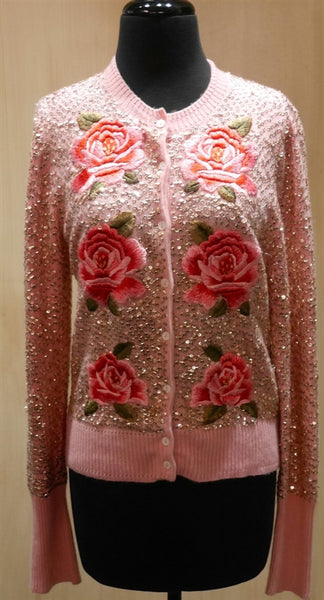 Cake Couture 6 Sequin Rose Button Up Long Sleeve Cardigan Sweater