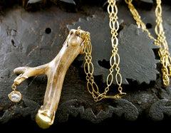 Pade Vavra Ancient Petrified Coral Branch with White Diamond Drop Necklace