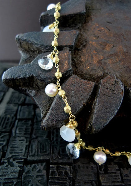 Talisman Unlimited Moonstone, Pearl and White Topaz Necklace in 18K Yellow Gold