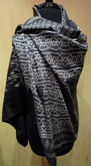 Imperio IKAT Silk Shawl, Wrap or Scarf in Black with White Pattern