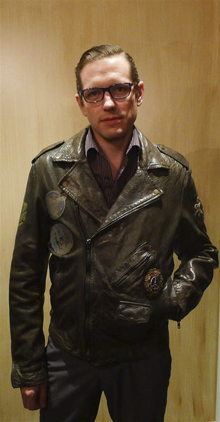HTC Hollywood Trading Company  Leather Bomber Jacket - Dirty Green