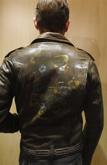 HTC Hollywood Trading Company  Leather Bomber Jacket - Dirty Green