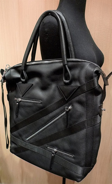 Pauric Sweeney Black Leather Zippered Tote