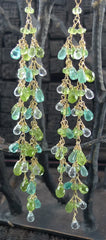 Cameron Cohen Long Shoulder Duster Cluster Earrings of Peridot and Apatite Stones