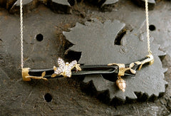 Pade Vavra 18K Yellow Gold Necklace with Black Coral Branch, Diamond Butterfly, and 18K Gold Acorn