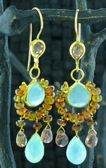 Nava Zahavi 24 K Yellow Gold, Blue Chalcedony, and Tourmaline Earrings