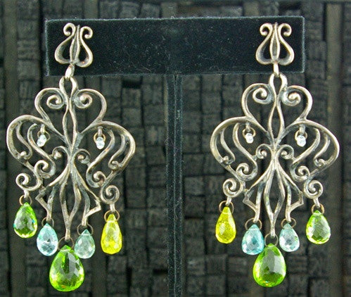 Marisa Perry Sterling Silver Citrine, Peridot and Blue Topaz Earrings