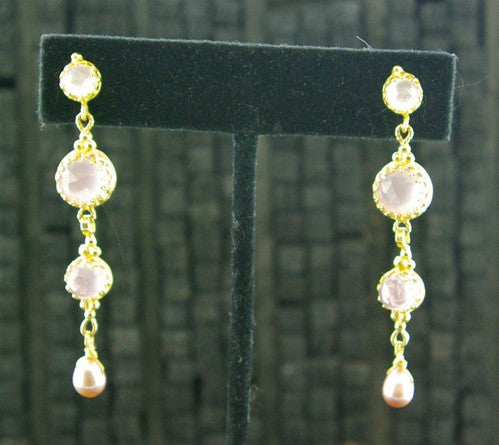 Becky Kelso 18K Gold, Rose Quartz, and Pink Pearl Drop Earring