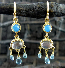 Becky Kelso 18K Yellow Gold and Blue Topaz Earrings