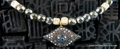 Catherine Michiels Diamond Evil Eye Necklace on Pyrite Beads with 14K Gold Accents
