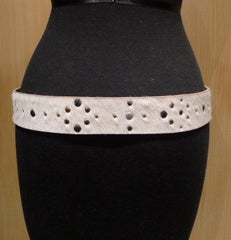 Malini Murjani White Cowhide Studded Belt with Agate Slice Buckle